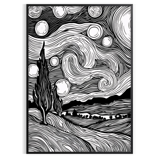 elegance abstract line art poster sophisticated gray black tones wall thoughtful gift striking print space modern design sizes A4 cm A0